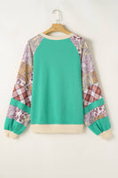Plaid Floral Patchwork Long Sleeve Sweatshirt (S-4X): Green / Missy
