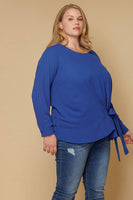 Pleione Plus Size Self-Tie Wrap Front Blouse: Royal Blue / 3X