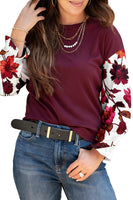 Wild Ginger Classic Floral Sleeve Patchwork Round Neck Blouse