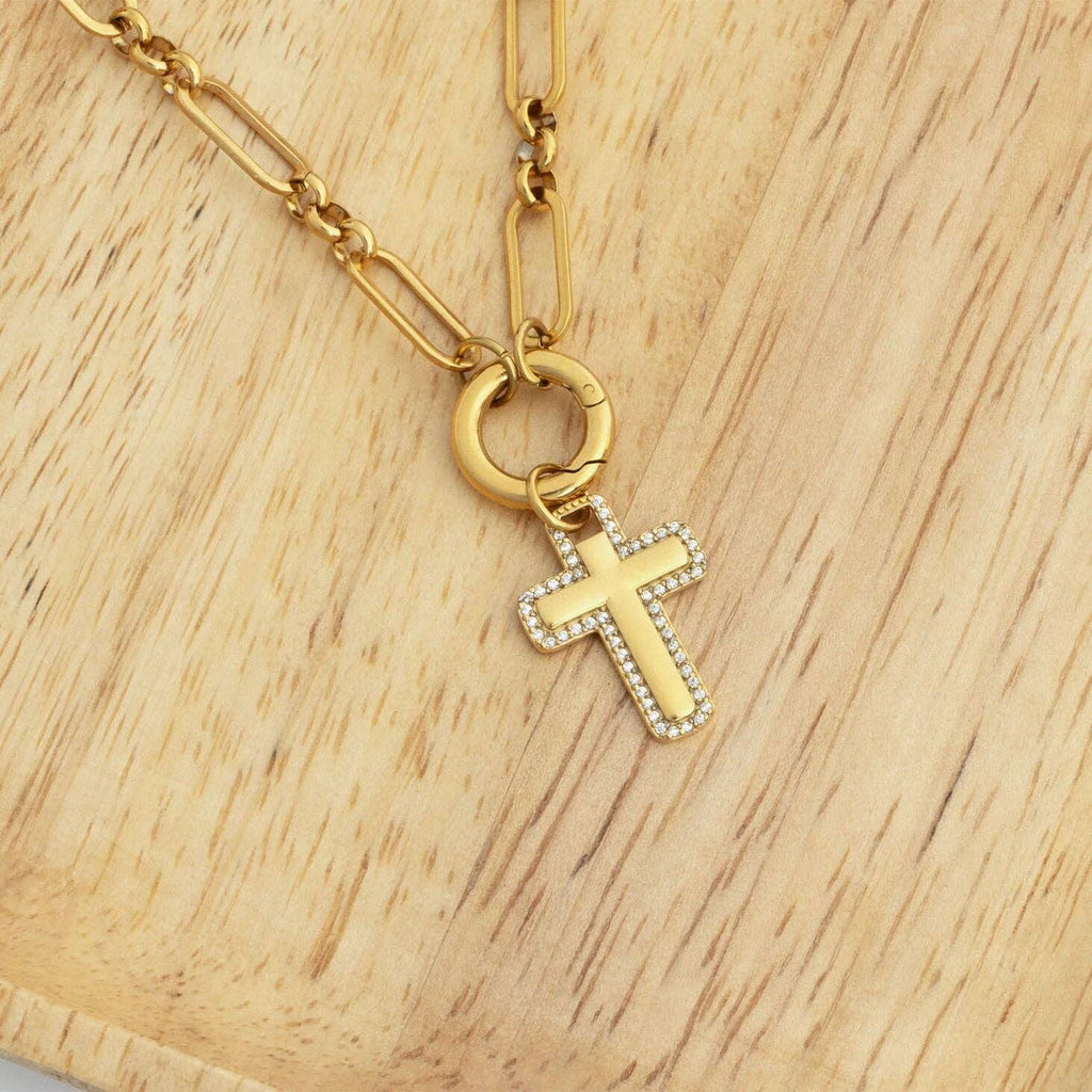 18K Gold PVD Stainless Steel Long Paperclip Charm Necklace: Gold