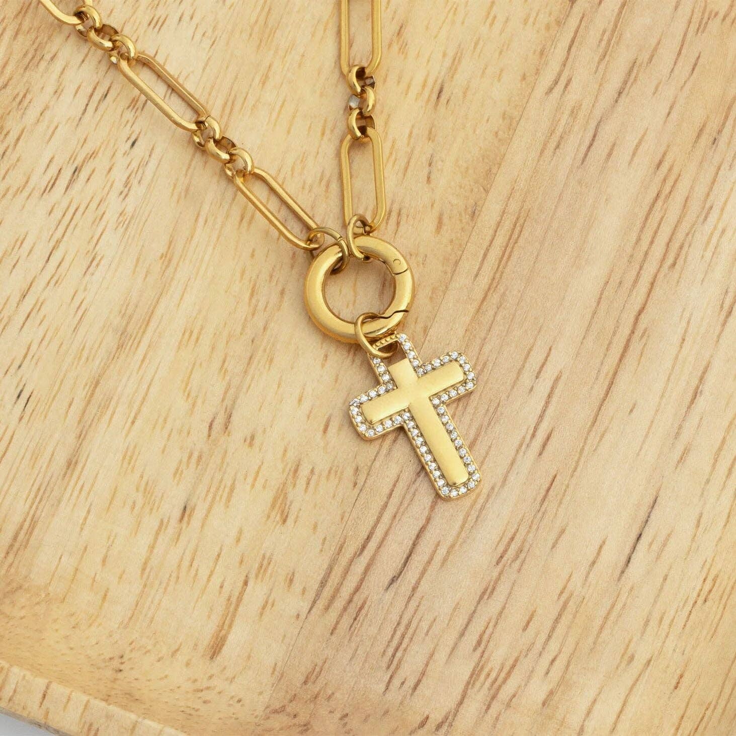 18K Gold PVD Stainless Steel Long Paperclip Charm Necklace: Gold