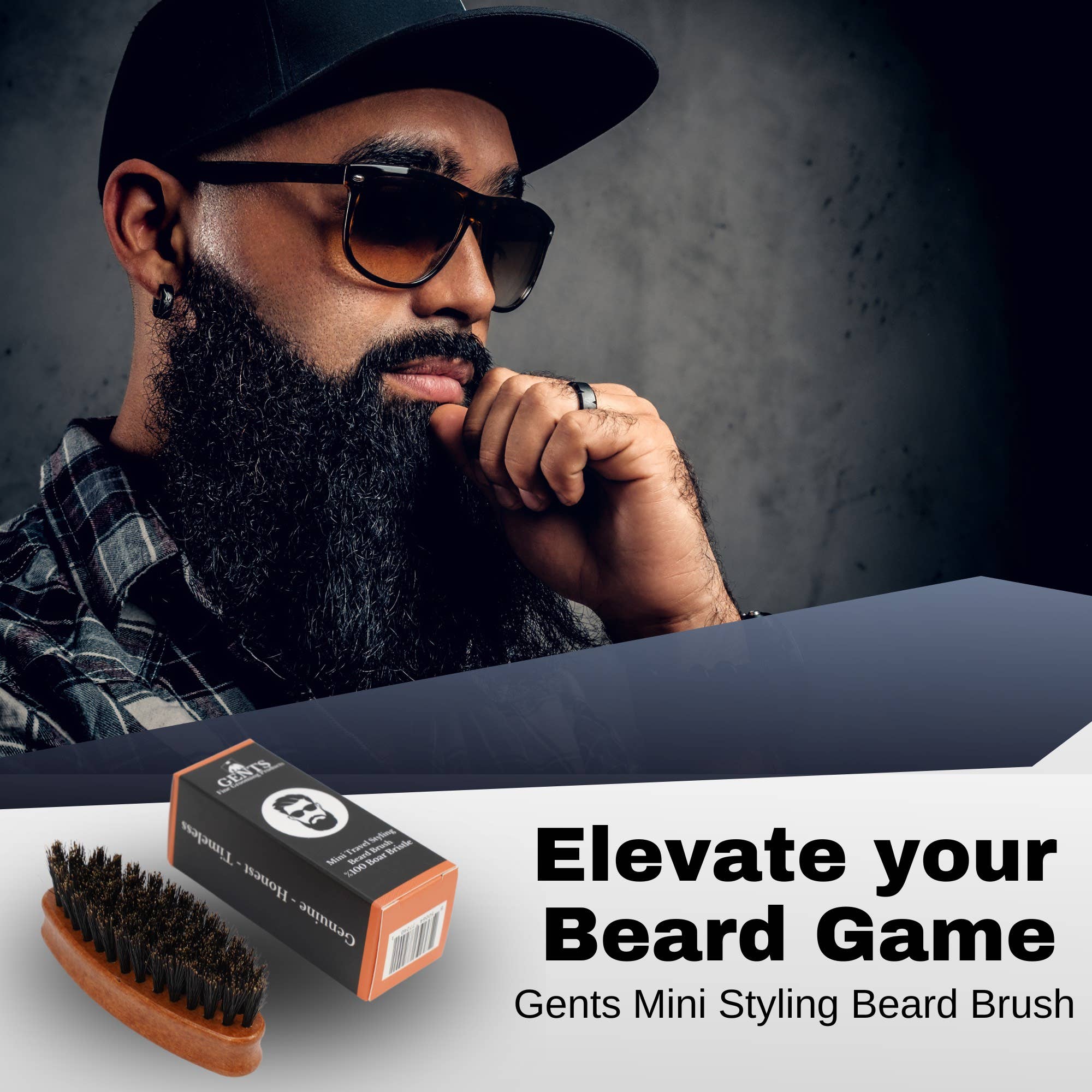 Gents Wood Mini Travel Beard Brush - 100% Boar Bristles