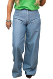 Dusk Blue Patched Pocket Textured Wide Leg Jeans