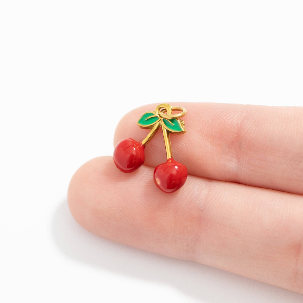 18K Gold PVD Stainless Steel Red Cherry Fruit Charm: Gold