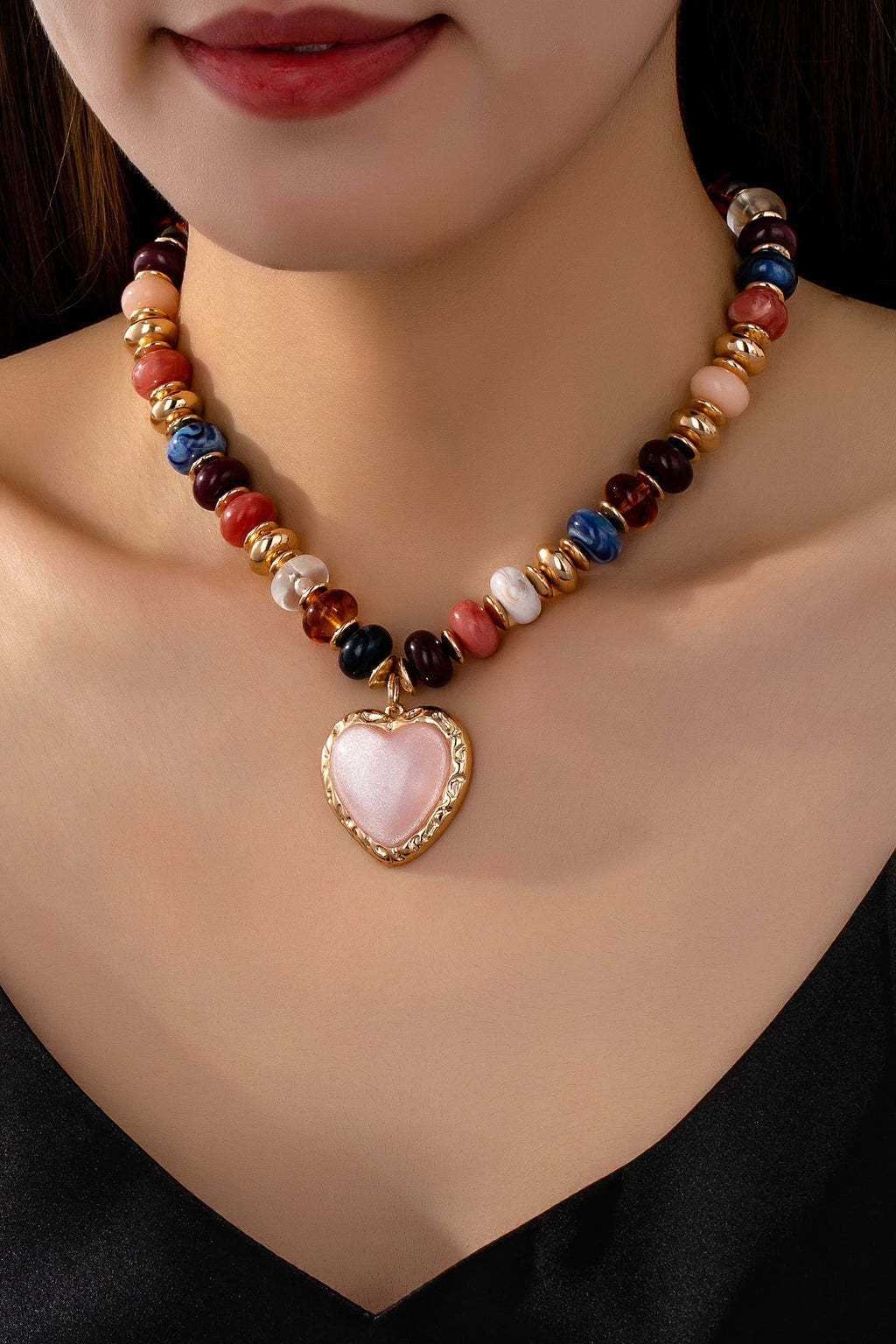 TRENDING HANDMADE CHUNKY BEADED CHARM NECKLACE | 80N92451: E
