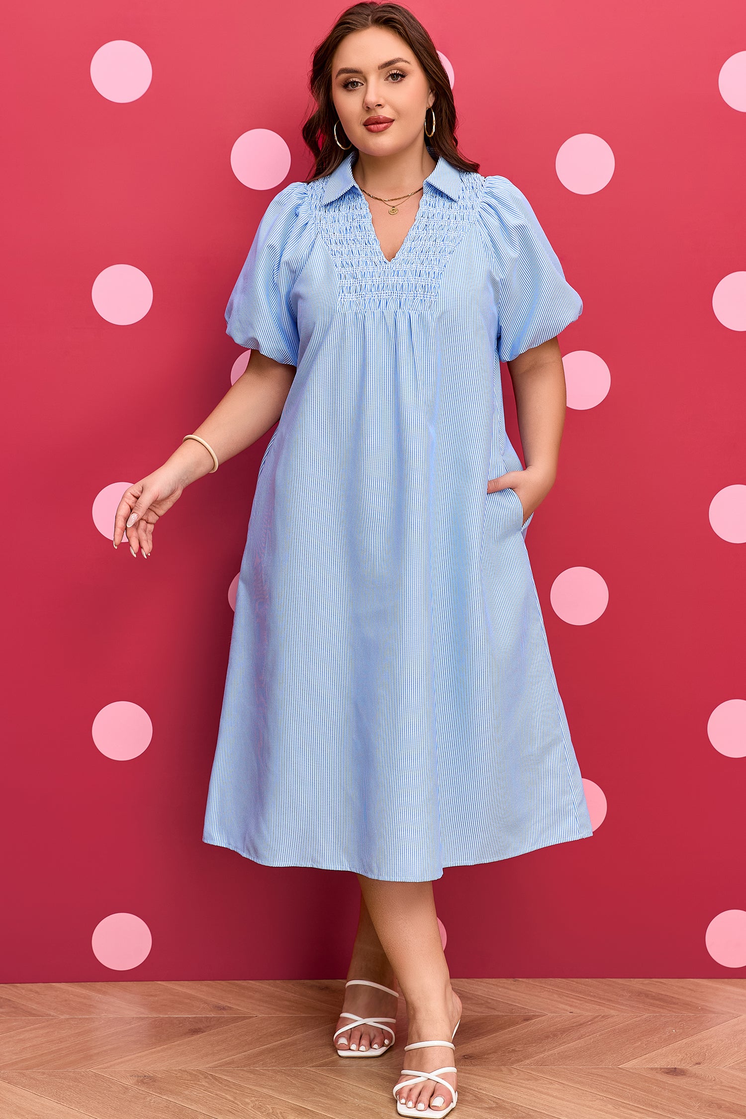 Sky Blue Stripe Midi Dress