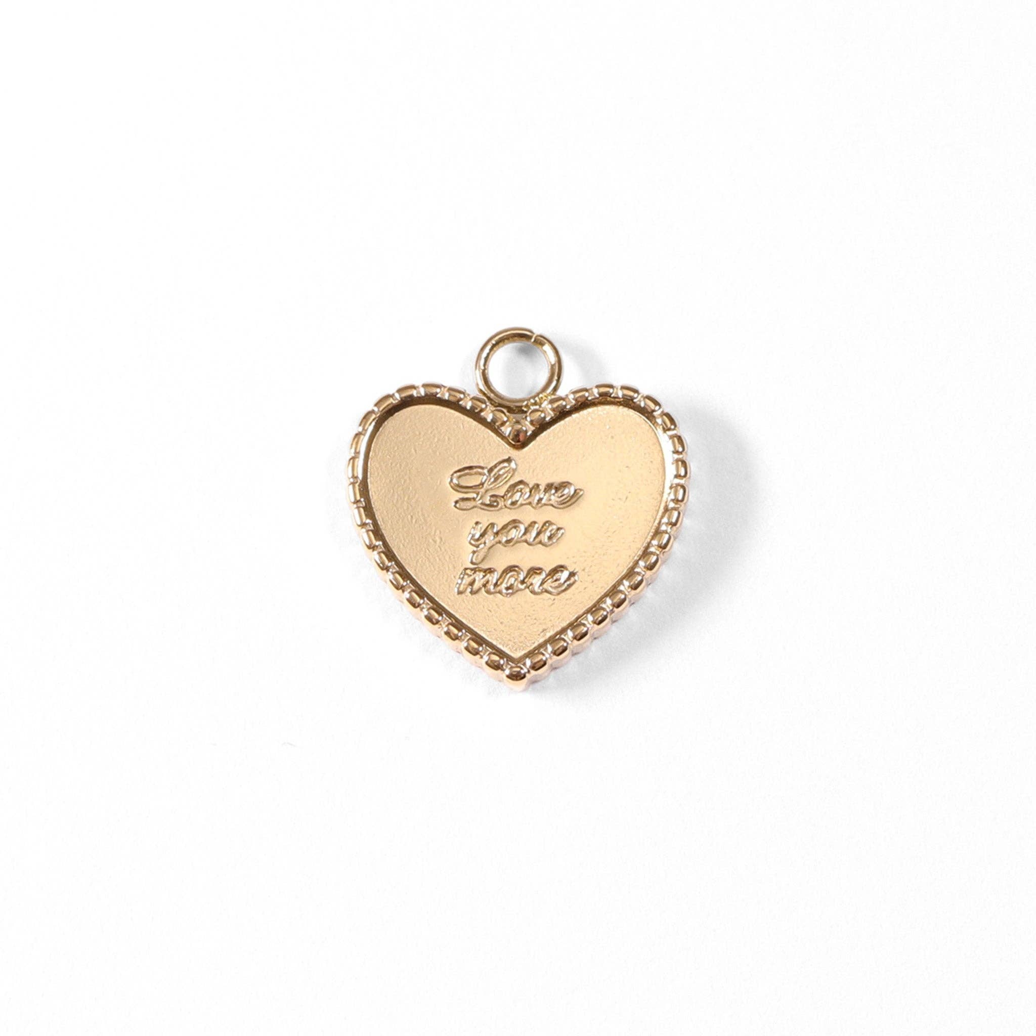 18K Gold PVD Stainless Steel "Love You More" Heart Charm / PDL0055: Stainless