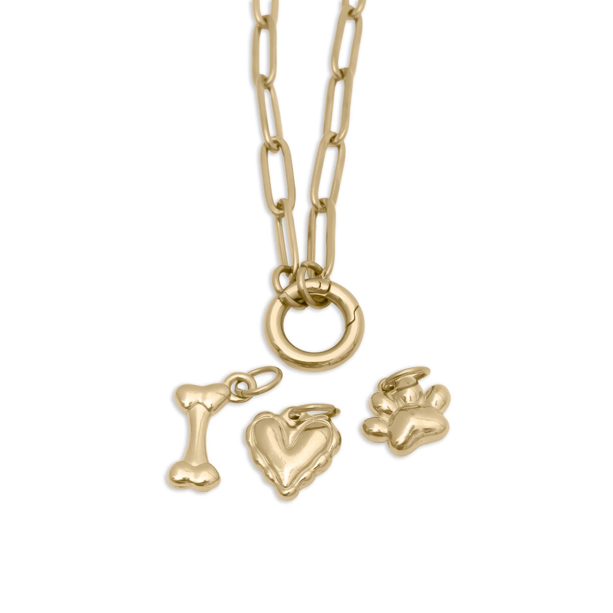 18K Gold Stainless Steel Pet Charm Holder Necklace Gift Set: Gold