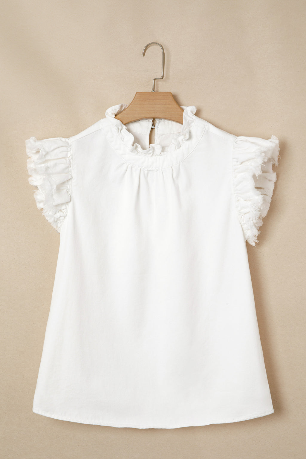 White Frilled Collar Flutter Sleeve Top