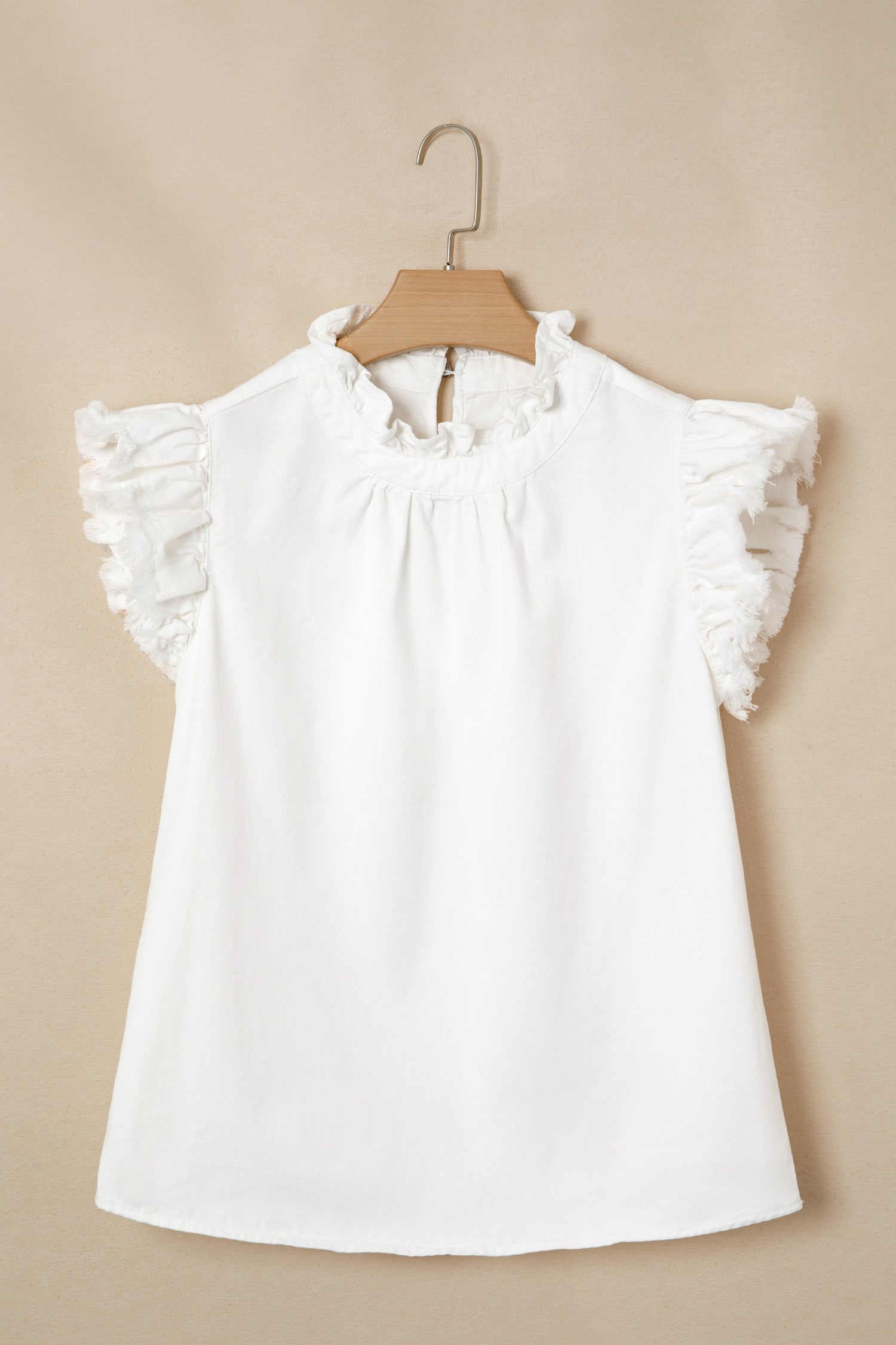 White Frilled Collar Flutter Sleeve Top