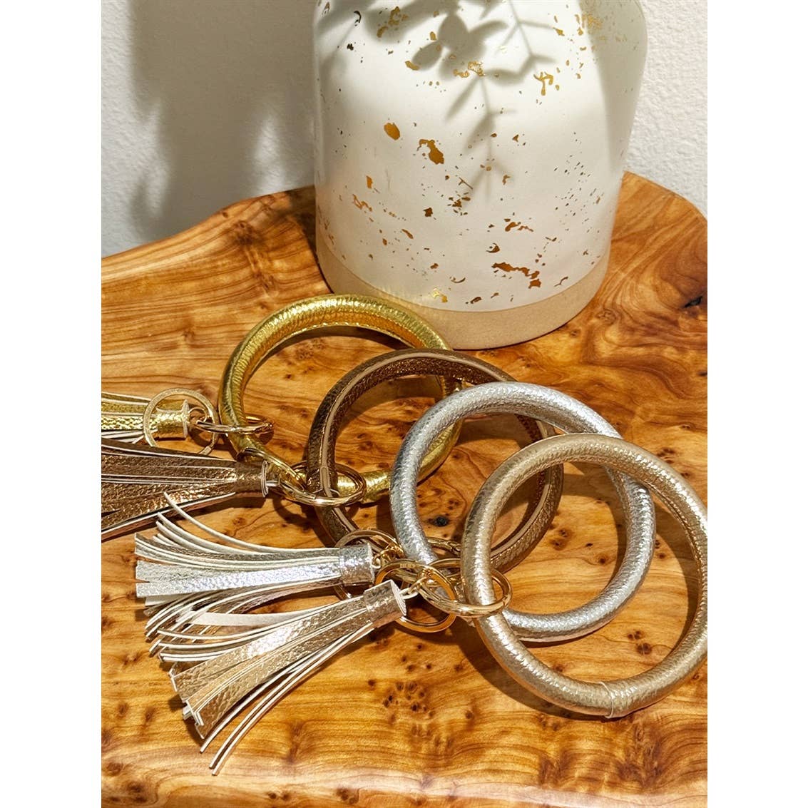 Metallic PU Leather Wristlet Bangle Key Chain: GOLD / ONE(6)