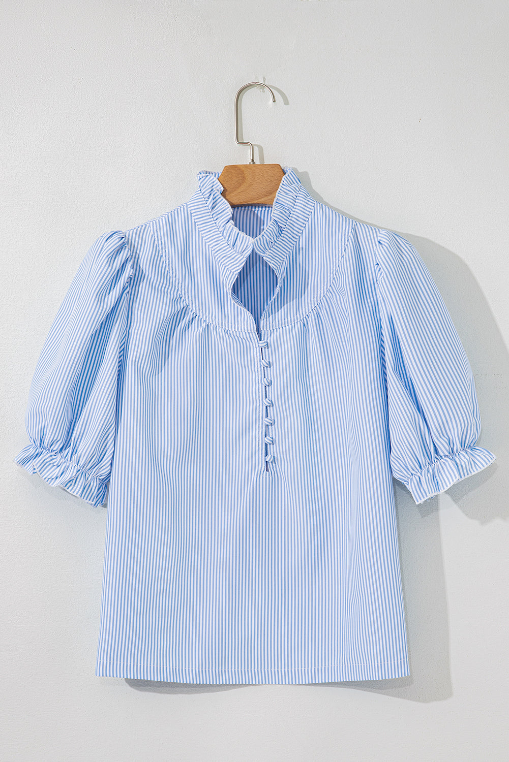 Sky Blue Striped Frill Blouse