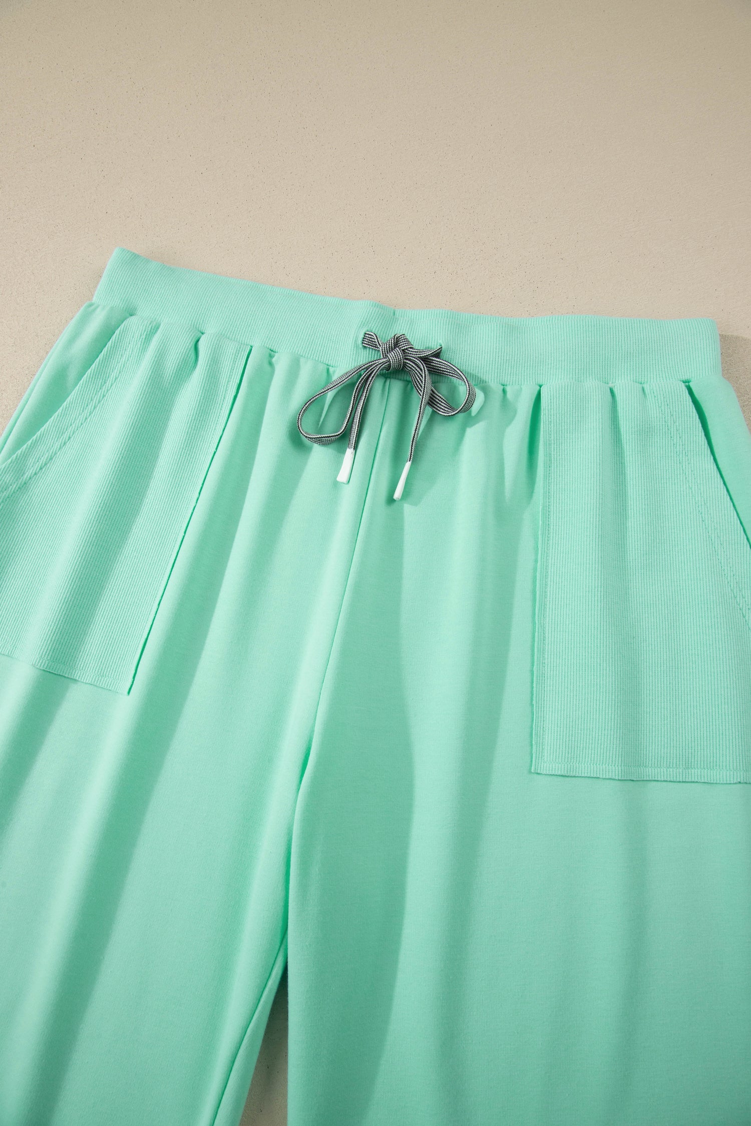 Mint Green V-Neck Tee and Drawstring Plus Size Pants Set