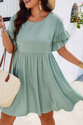 Grass Green Ruffle Flared Mini Dress