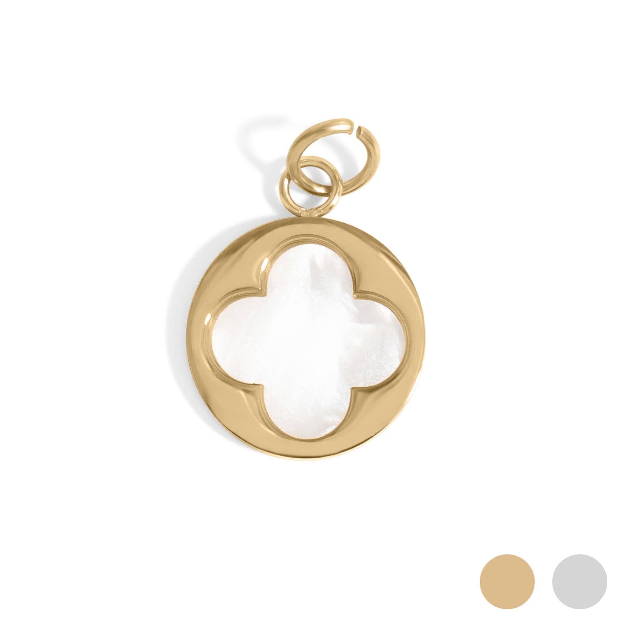 18K Gold PVD Stainless Steel Mother Of Pearl Floral Charm: Gold