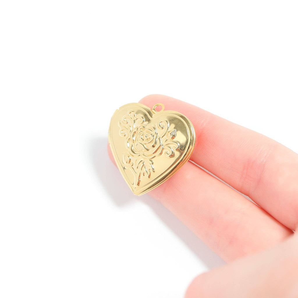 18K Gold PVD Stainless Steel Rose Heart Locket: Gold