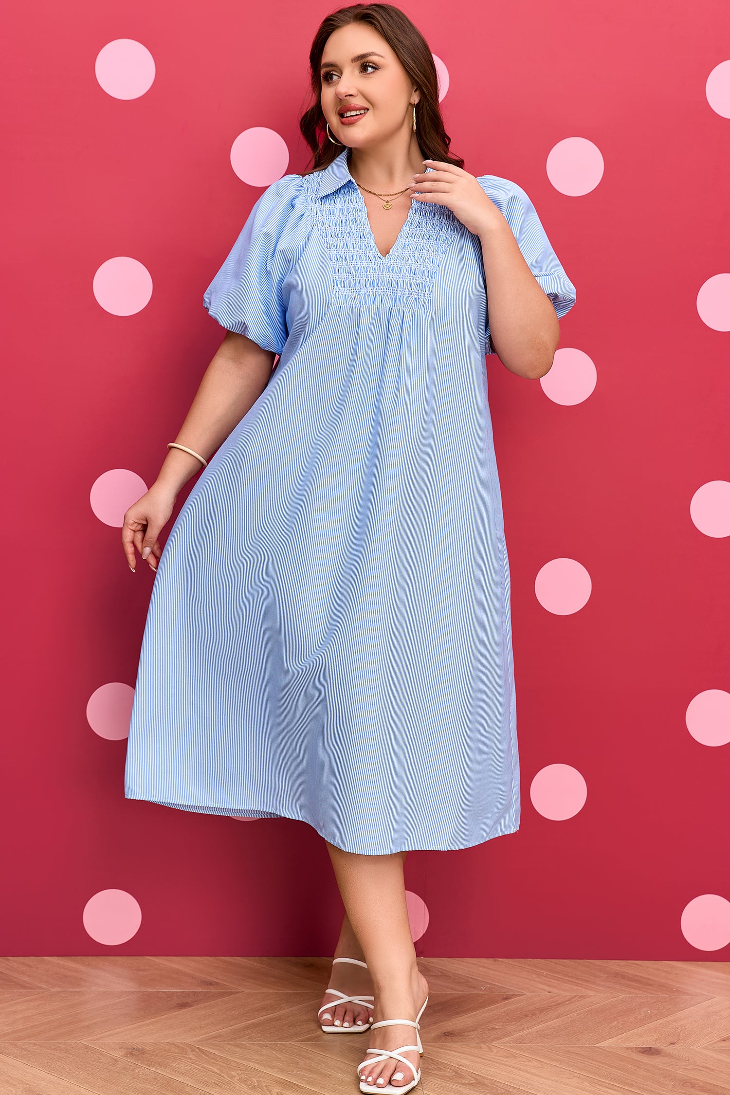 Sky Blue Stripe Midi Dress