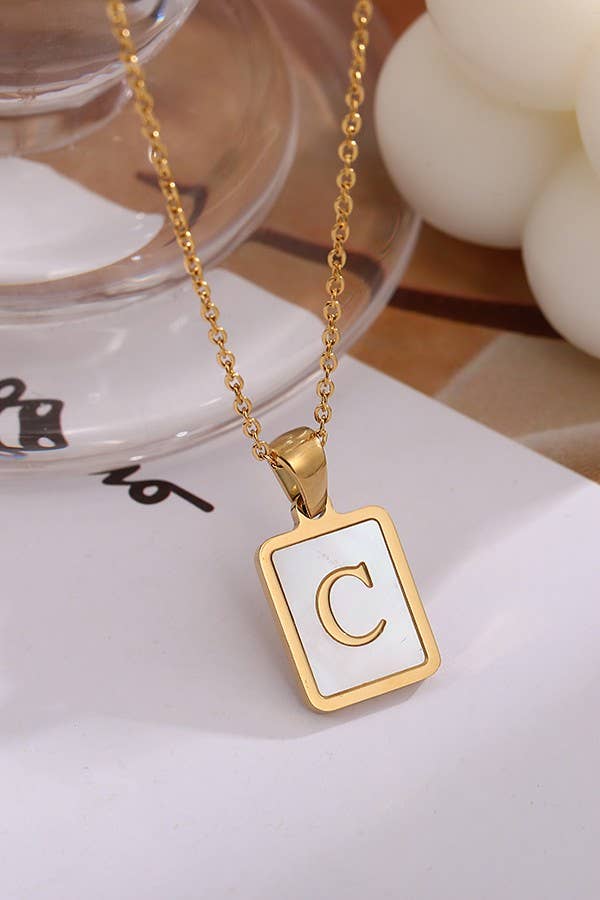 MOP  INITIAL STAINLESS STEEL TARNISH FREE NECKLACE | 40NK314: C