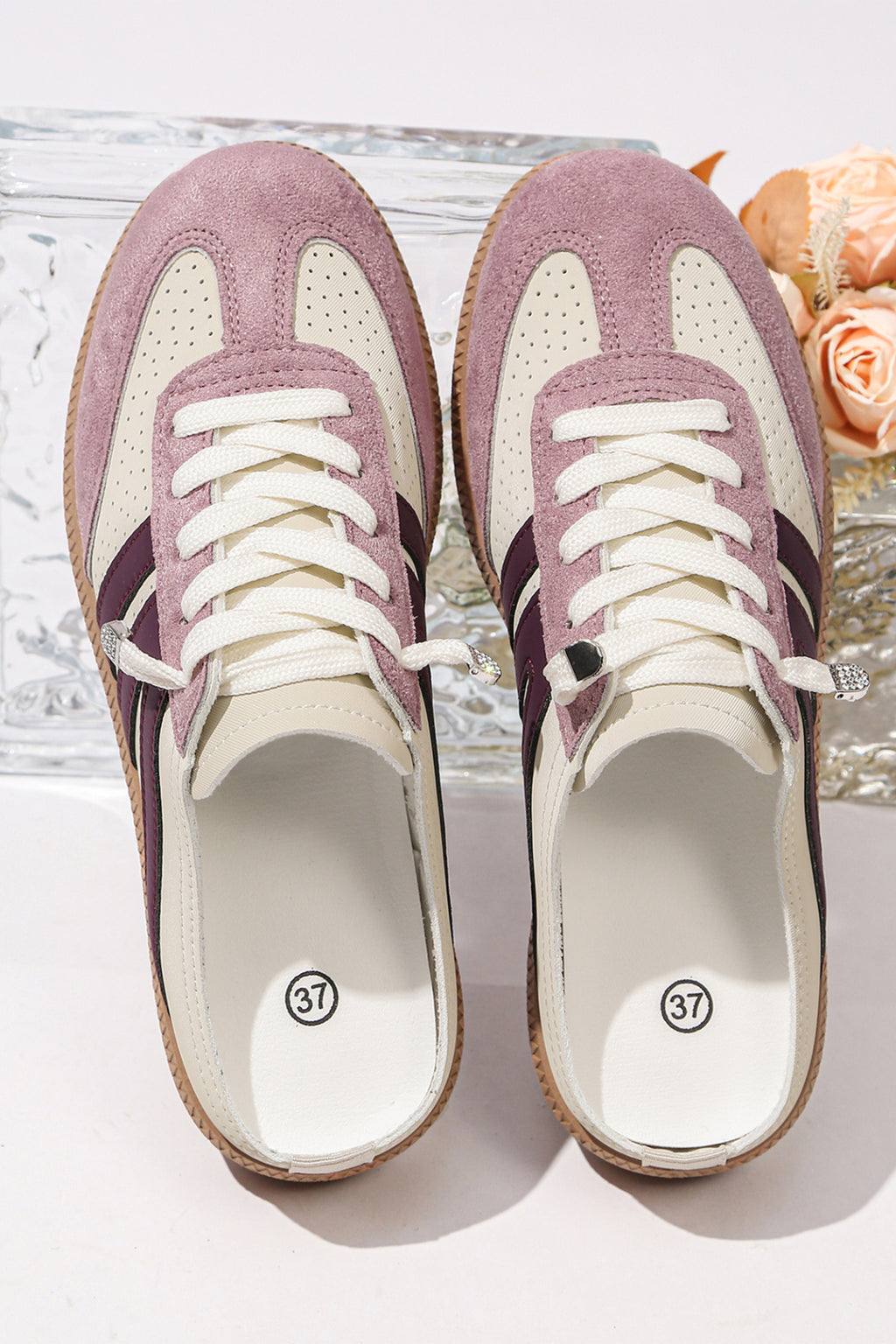 Pink Eyelet Patchwork Slip-on Sneakers