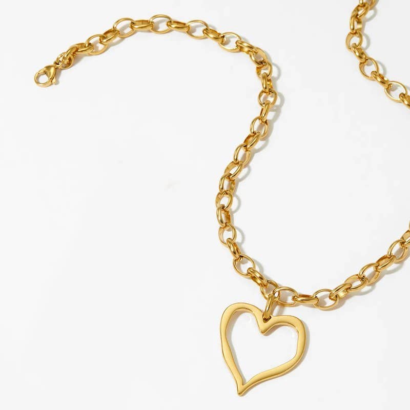 18K STAINLESS STEEL TARNISH FREE HEART NECKLACE | 40NK9564: Silver