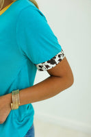Country Bumpkin Patch Turquoise Ringer Tee: Turquoise