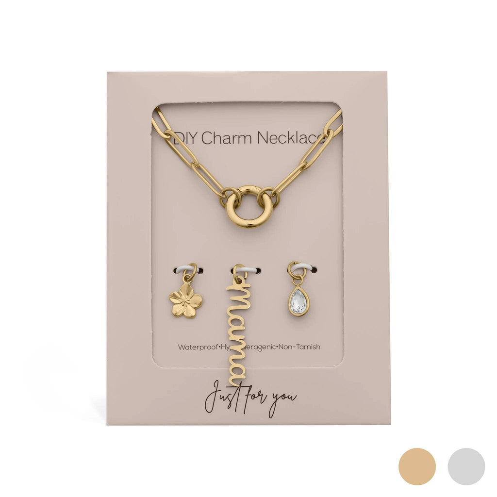 18K Gold Stainless Steel Mama Charm Holder Necklace Gift Set: Stainless
