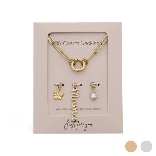 18K Gold Stainless Steel Mama Charm Holder Necklace Gift Set: Stainless