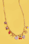 MULTI CHARM BOW CHERRY HEART NECKLACE | 80N1190: Gold