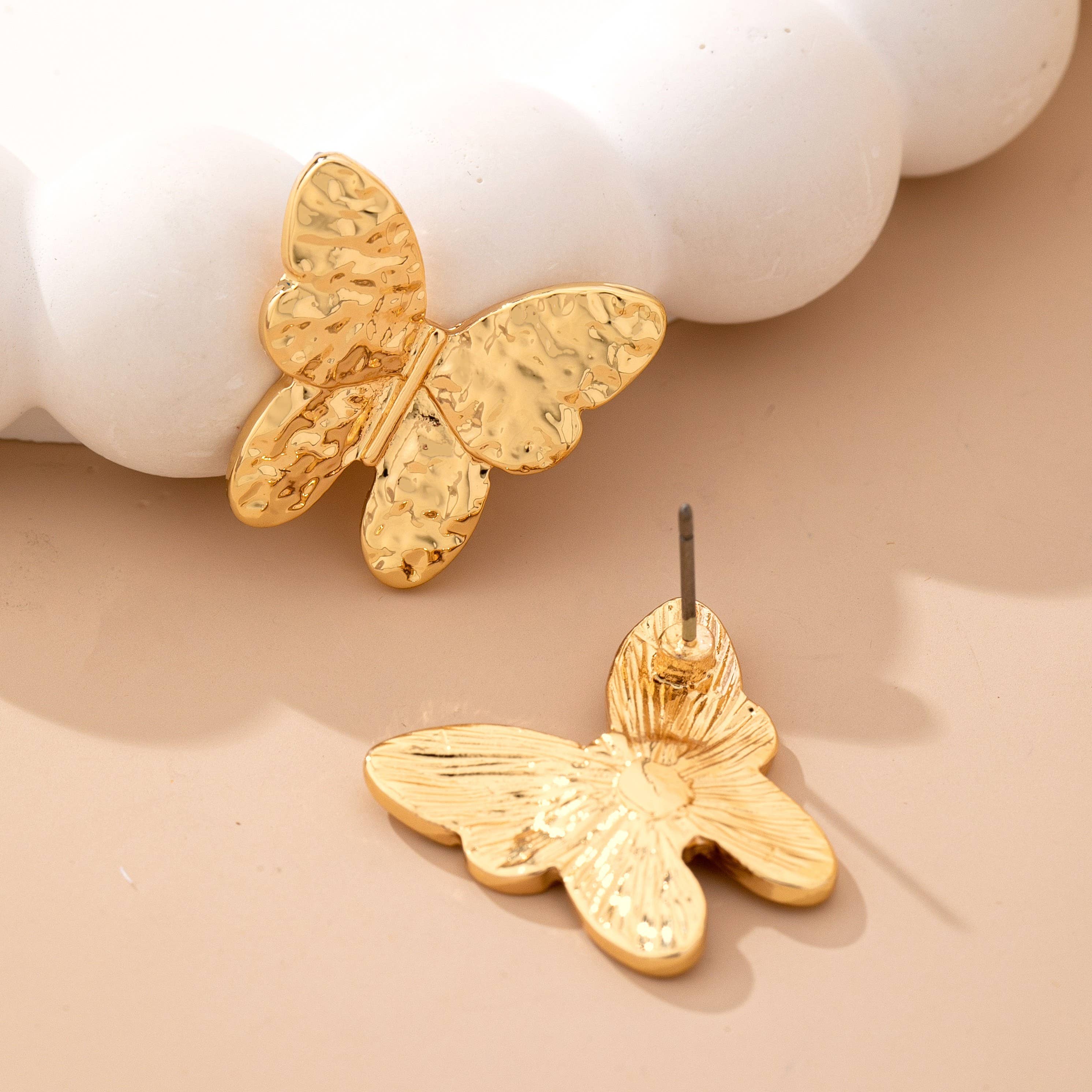 Textured Gold Butterfly Stud Earrings | 80E62062: Gold
