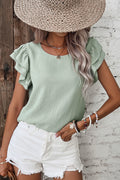 Aqua Ruffle Sleeve Crinkled Blouse