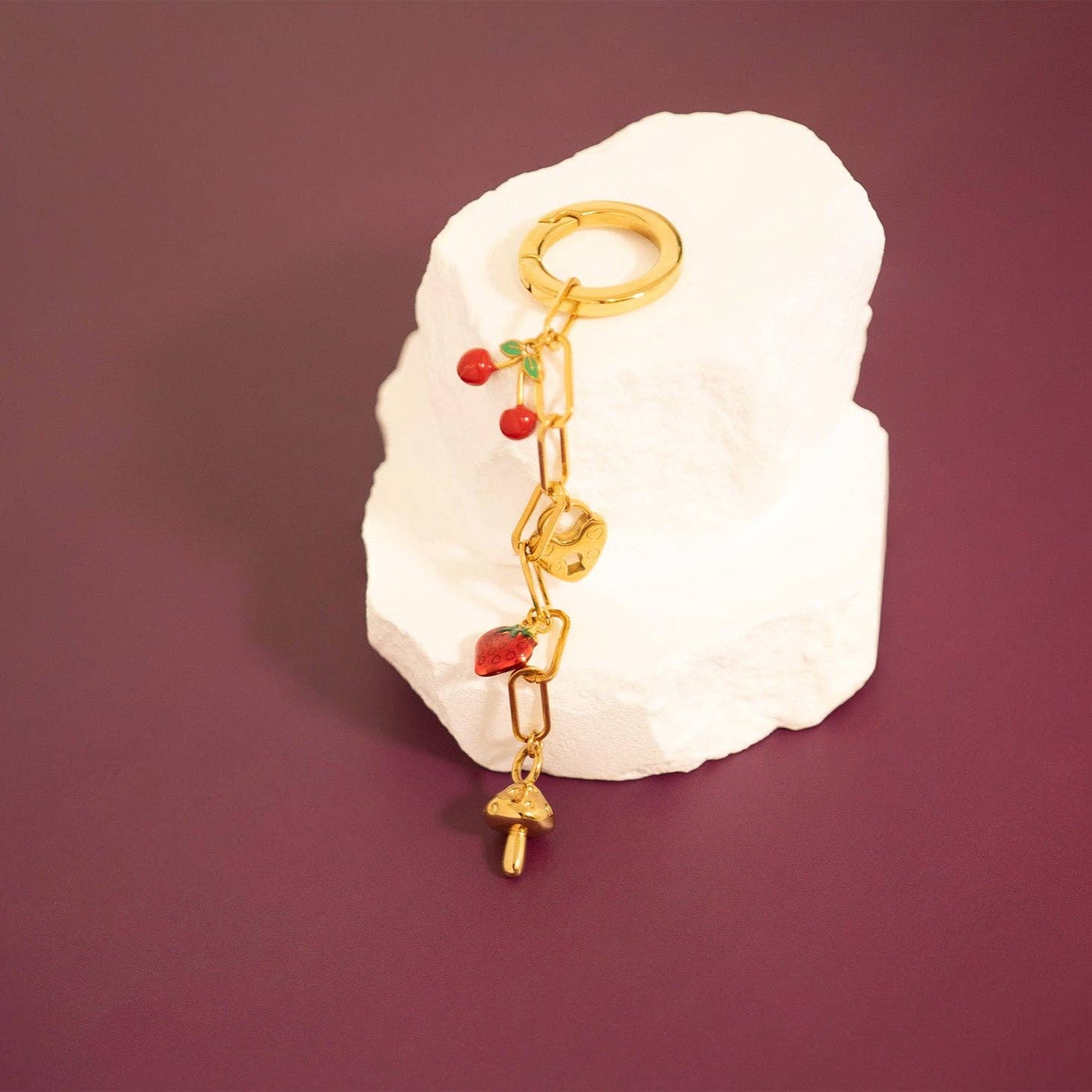 18K Gold PVD Stainless Steel Red Cherry Fruit Charm: Gold