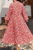 Plus Size Abstract Print Notch V Neck High Waist Maxi Dress: Orange