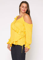 Nurode's Plus Size Asymmetrical Shoulder Ruffle Blouse : 2XL