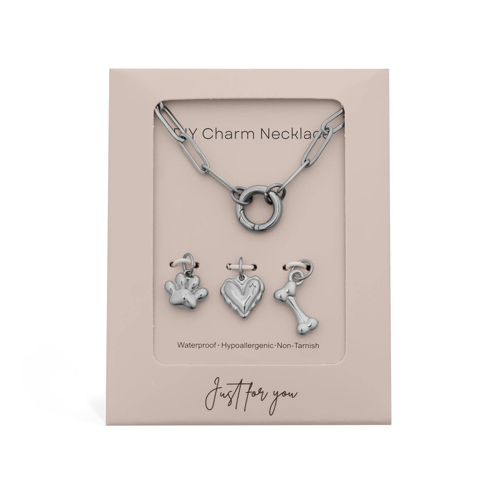18K Gold Stainless Steel Pet Charm Holder Necklace Gift Set: Gold