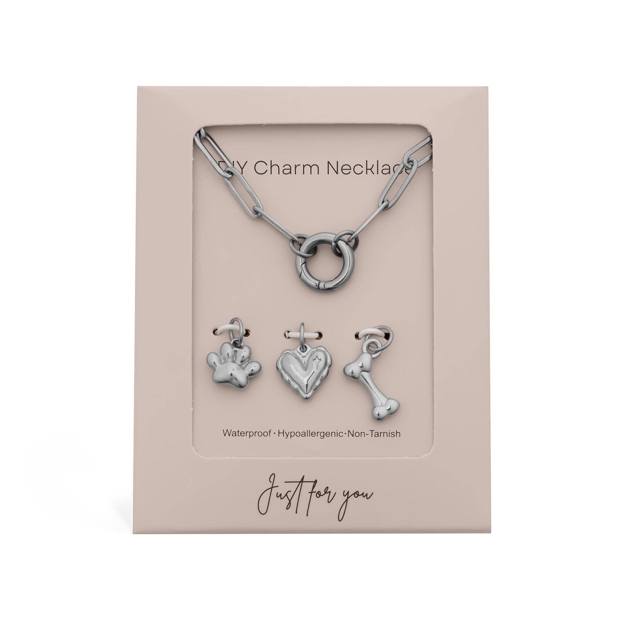 18K Gold Stainless Steel Pet Charm Holder Necklace Gift Set: Gold