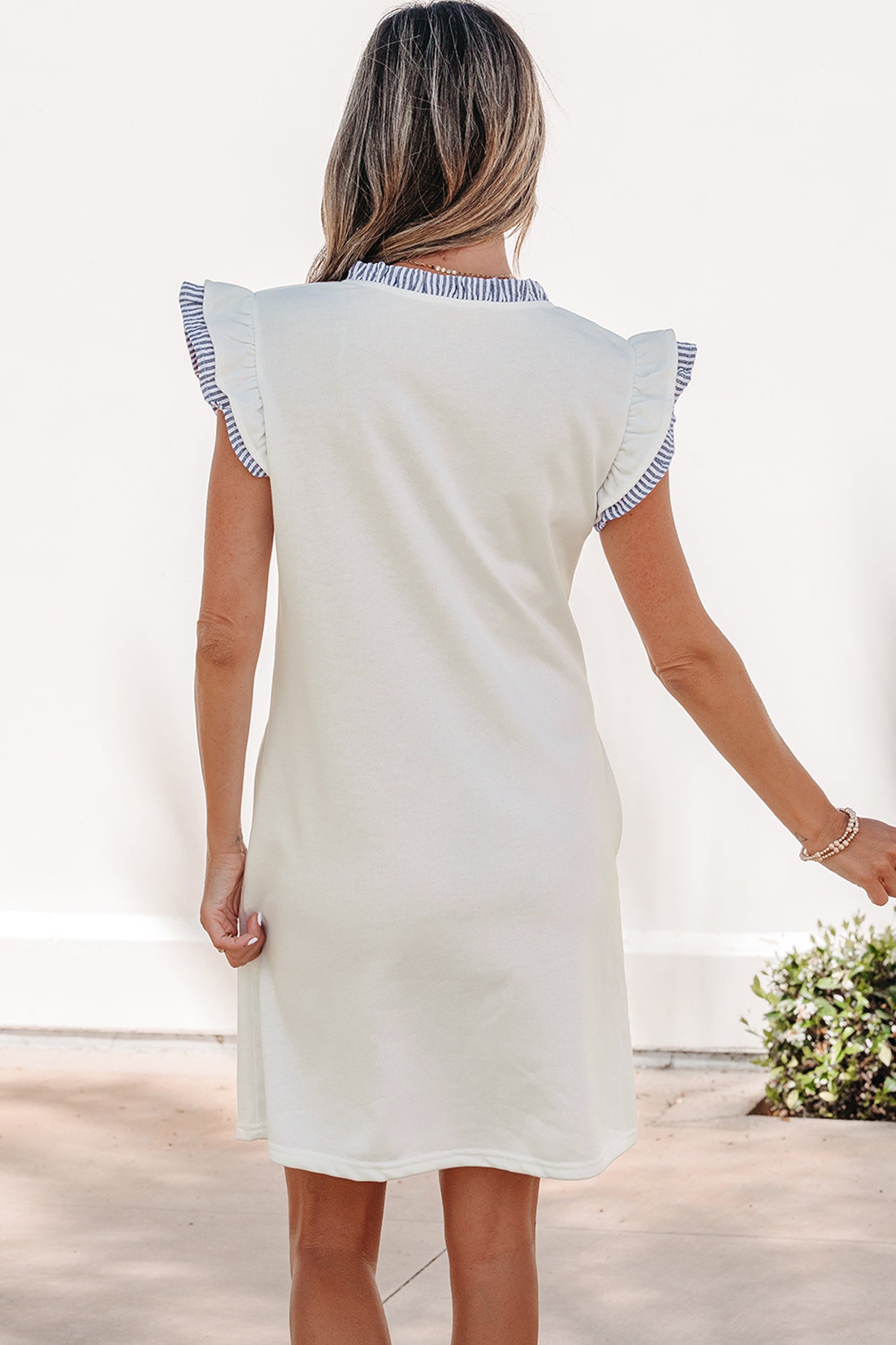 White Contrasted Striped Sleeveless Dress