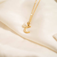 18K Gold PVD Stainless Steel Pearl Beaded Moon Charm: Gold / 15mm