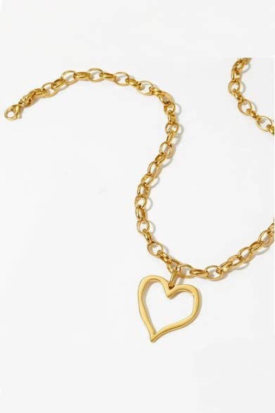 18K STAINLESS STEEL TARNISH FREE HEART NECKLACE | 40NK9564: Silver