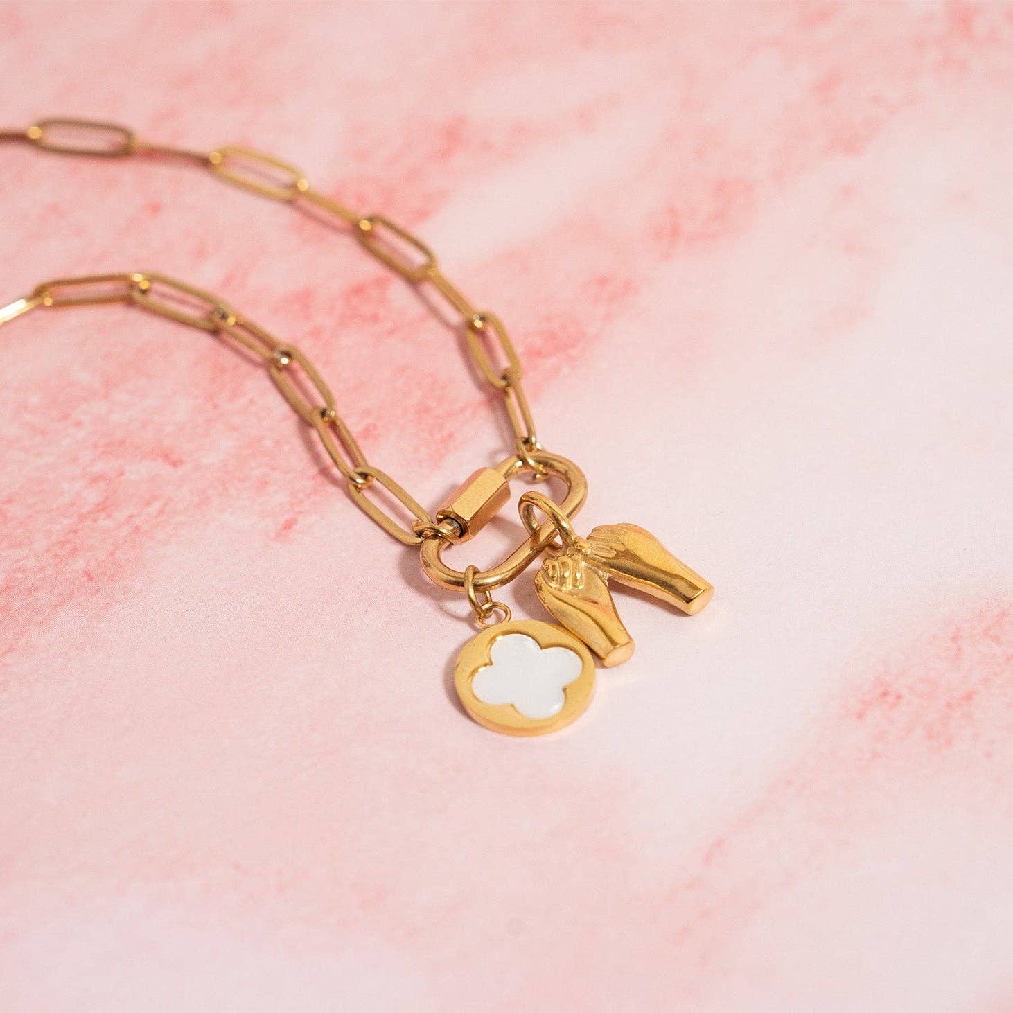 18K Gold PVD Stainless Steel Mother Of Pearl Floral Charm: Gold