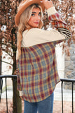 Beige Waffle Stripe Plaid Patchwork Henley Top