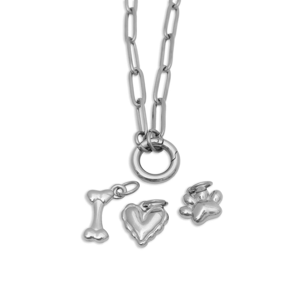 18K Gold Stainless Steel Pet Charm Holder Necklace Gift Set: Gold
