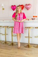 Pink Gingham Button-Up Dress: Pink / M