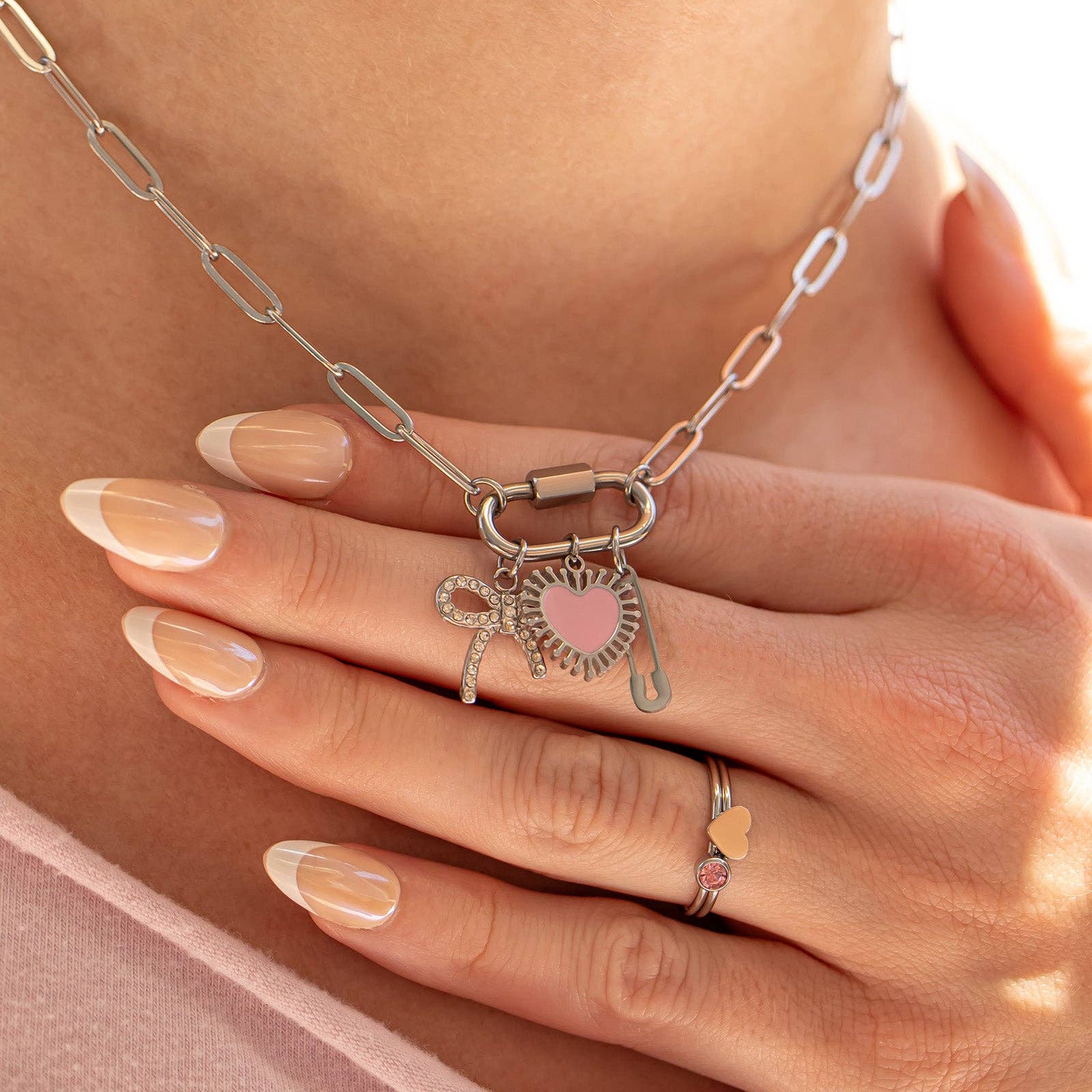 18K Gold PVD Paperclip Carabiner Necklace: Gold / 18+2"