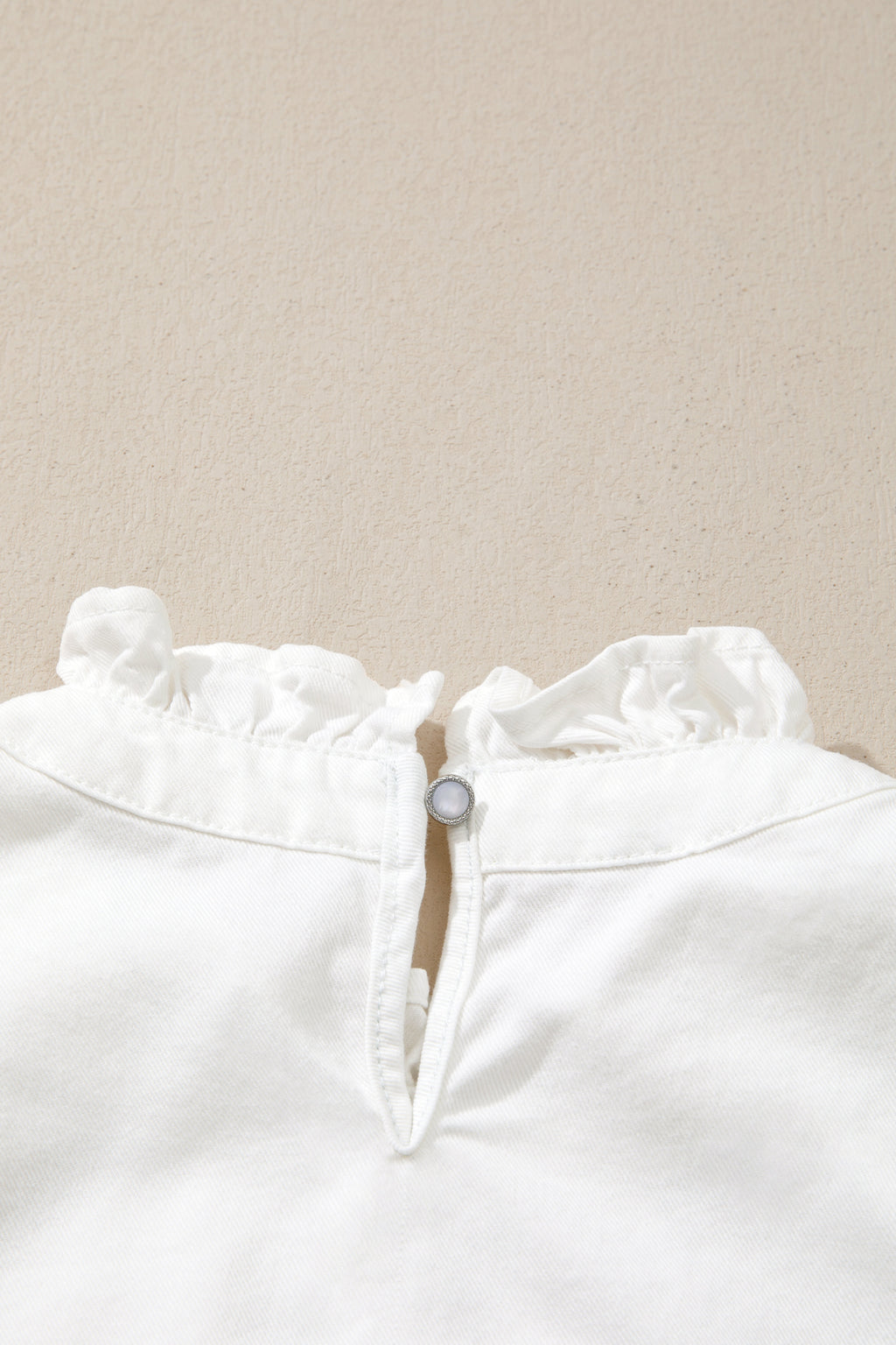 White Frilled Collar Flutter Sleeve Top