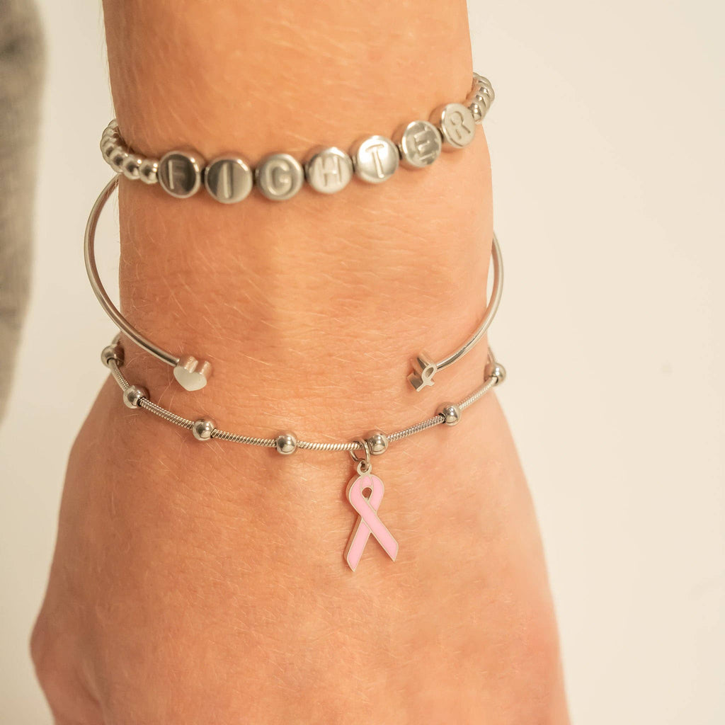 Breast Cancer Awareness Pink Ribbon Charm: Gold