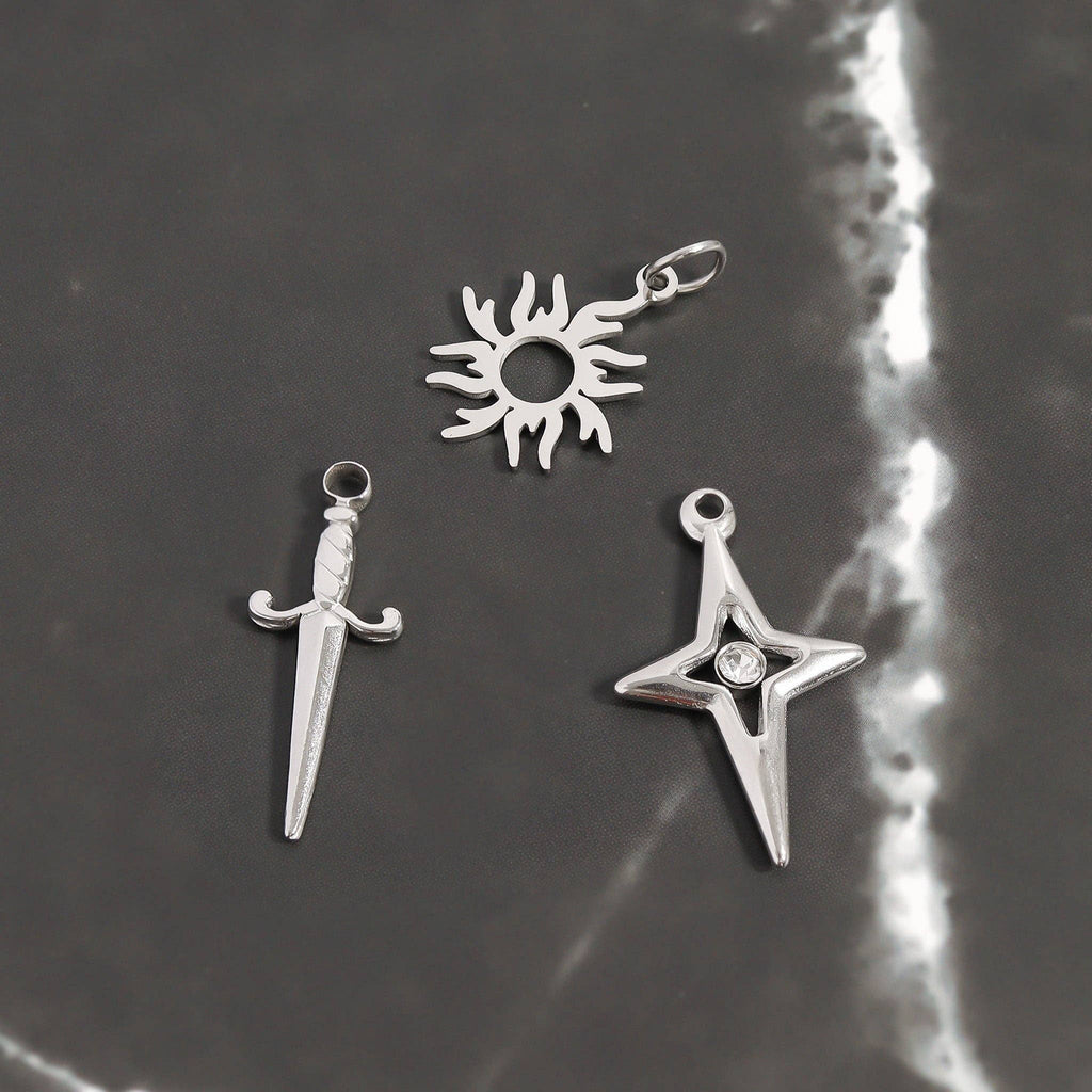 18K Gold PVD Stainless Steel Sunburst Charm: Stainless