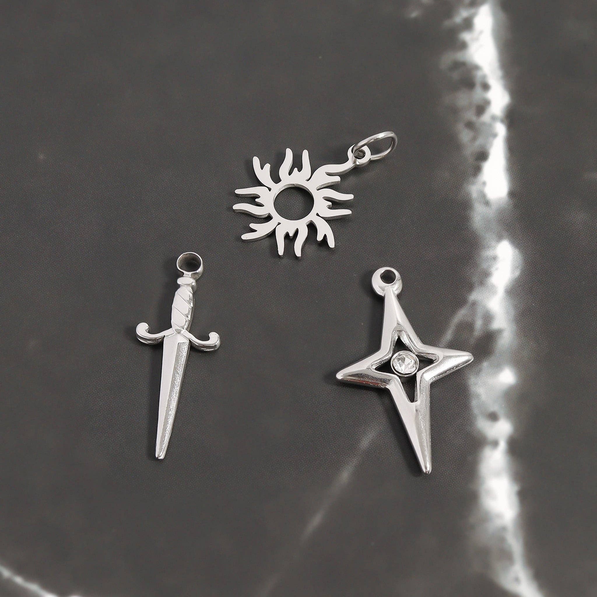 18K Gold PVD Stainless Steel Sunburst Charm: Stainless