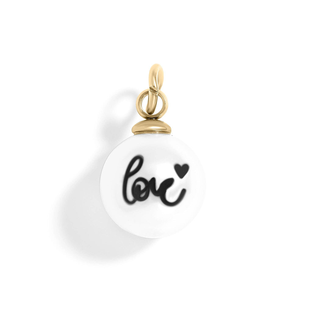 18K Gold PVD Stainless Steel 8mm Love Printed Pearl Charm: Stainless