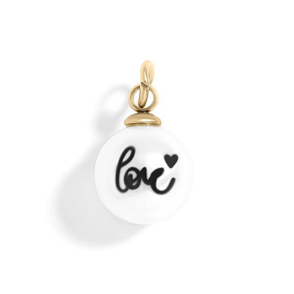 18K Gold PVD Stainless Steel 8mm Love Printed Pearl Charm: Gold