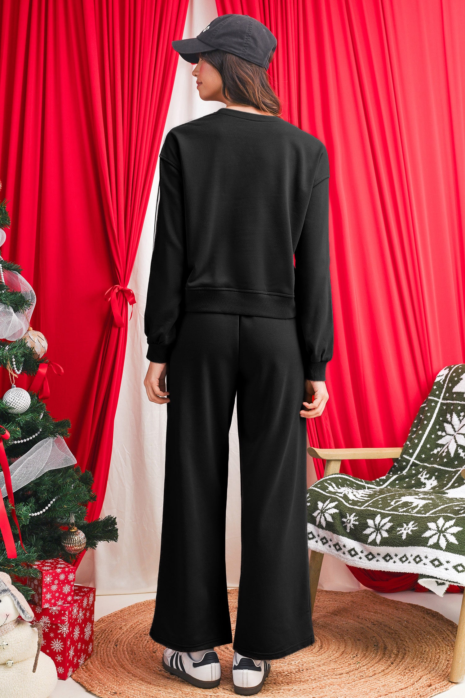 Fiery Red Pullover Wide Leg Pants 2pcs Outfit